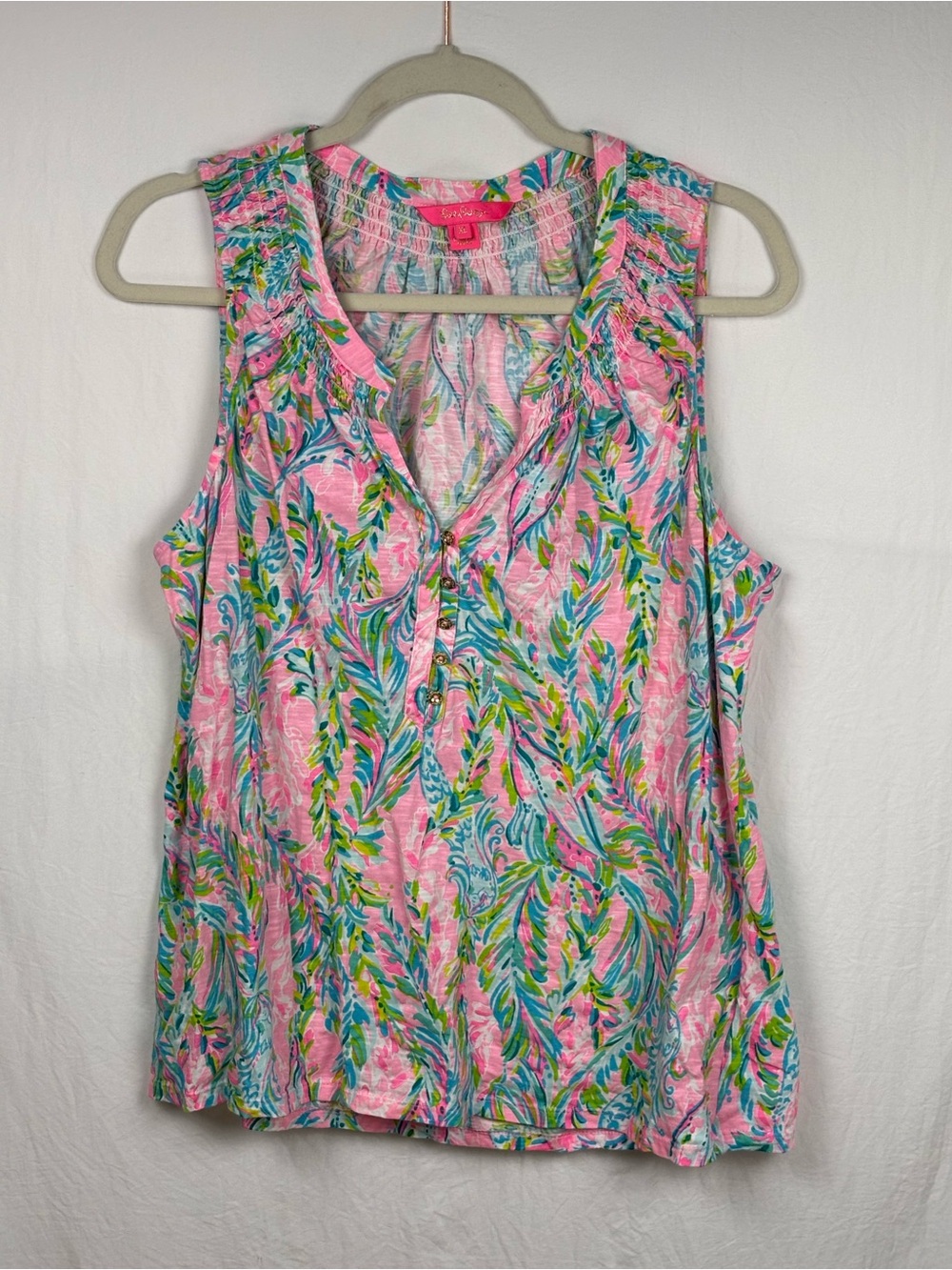 Lilly Pulitzer Pink Multicolor Tropical Sleeveless V-Neck Camisole XL like new